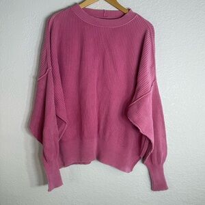 Aerie Pink Ribbed Crew Neck Oversized Cotton Sweater Medium Casual Cozy Relaxed